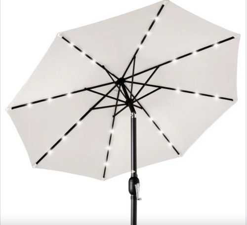 Solar LED Lighted Patio Umbrella w/ Tilt Adjustment, UV-Resistance - 10ft - Lot 438