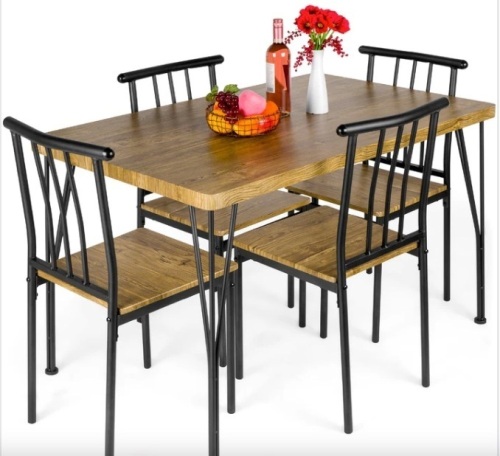 5-Piece Modern Metal and Wood Dining Table Furniture Set w/ 4 Chairs - Lot 441