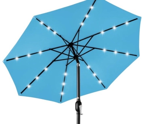Solar LED Lighted Patio Umbrella w/ Tilt Adjustment, UV-Resistance - 10ft - Lot 377