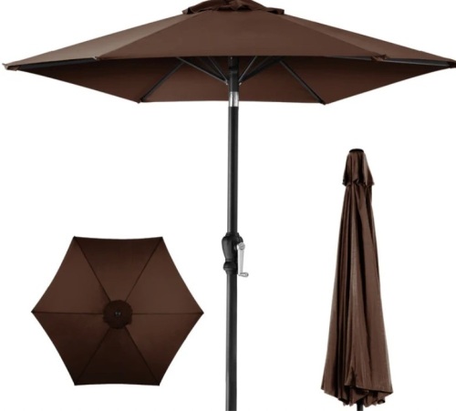Outdoor Steel Market Patio Umbrella Decoration w/ Tilt, Crank Lift - 10ft - Lot 379