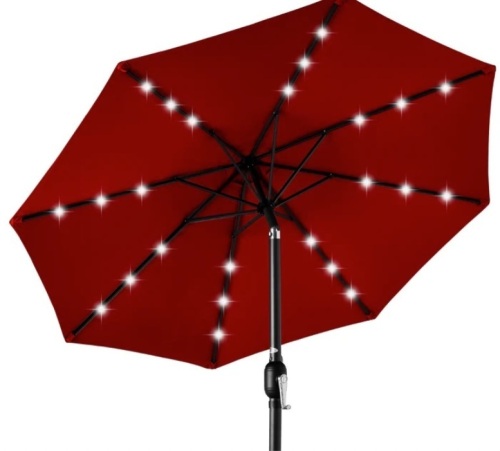 Solar LED Lighted Patio Umbrella w/ Tilt Adjustment, UV-Resistance - 10ft - Lot 462