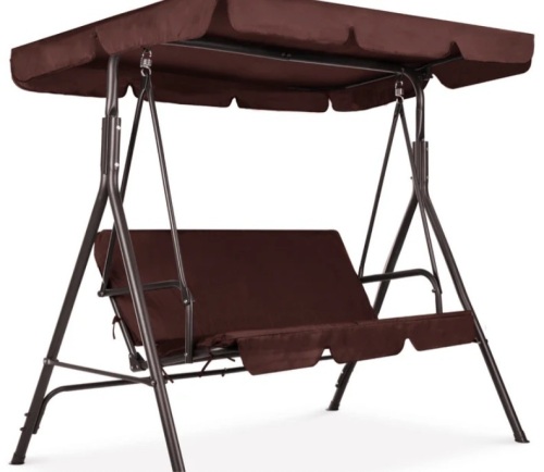 2-Person Outdoor Canopy Swing Glider Furniture w/ Cushions, Steel Frame - Lot 465