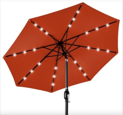 Solar LED Lighted Patio Umbrella w/ Tilt Adjustment, UV-Resistance - 10ft - Lot 451