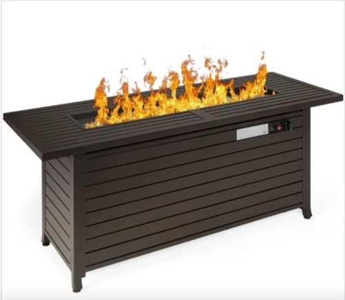 50,000 BTU Rectangular Propane Gas Fire Pit Table w/ Storage, Cover - 57in - Lot 31