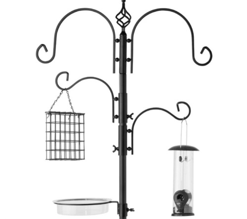 4-Hook Bird Feeding Station, Steel Feeder Stand w/ 2 Bird Feeders - 91in - Lot 483