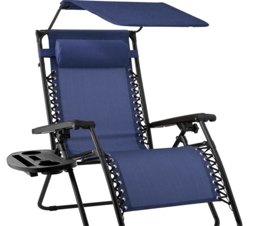 Folding Zero Gravity Recliner Patio Lounge Chair w/ Canopy, Side Tray - Lot 485