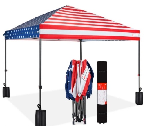 One-Person Setup Instant Pop Up Canopy w/ Case, 4 Weight Bags - 10x10ft - Lot 487