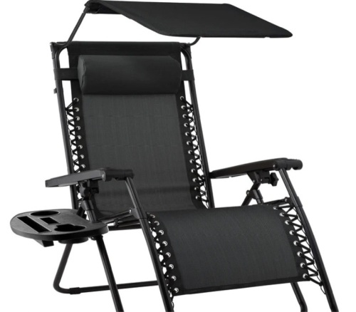 Folding Zero Gravity Recliner Patio Lounge Chair w/ Canopy, Side Tray - Lot 492
