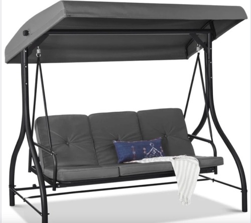 3-Seat Outdoor Canopy Swing Glider Furniture w/ Converting Flatbed Backrest - Lot 32