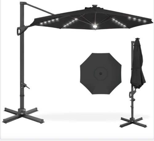 360-Degree Solar LED Cantilever Offset Patio Umbrella w/ Tilt - 10ft - Lot 457