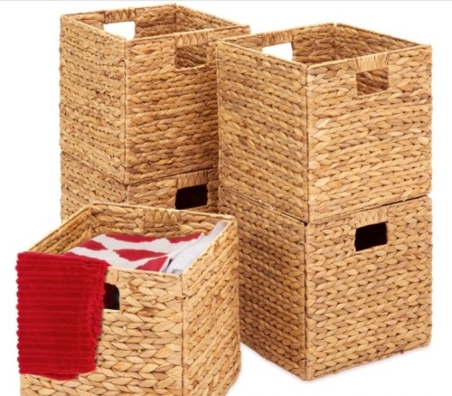 Set of 5 Collapsible Hyacinth Storage Baskets w/ Inserts - 13x13in - Lot 499