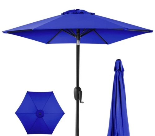 Outdoor Market Patio Umbrella w/ Push Button Tilt, Crank Lift - 7.5ft - Lot 502