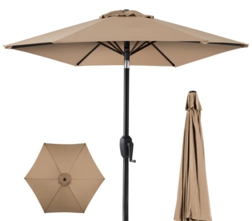 Outdoor Market Patio Umbrella w/ Push Button Tilt, Crank Lift - 7.5ft - Lot 504