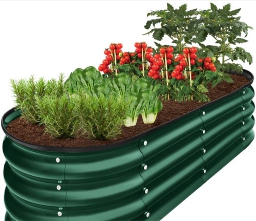 Outdoor Raised Metal Oval Garden Bed, Planter Box - 4x2x1ft - Lot 505