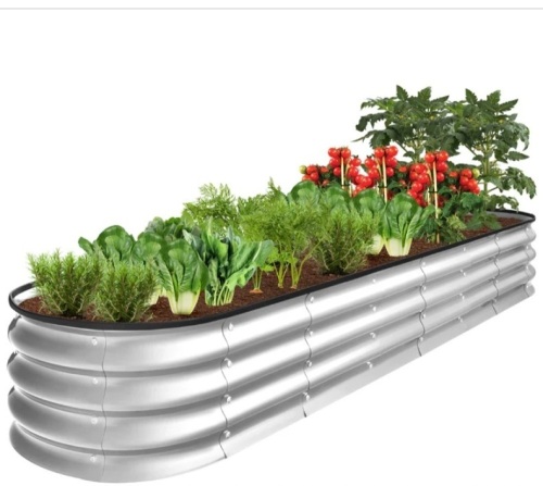 Outdoor Metal Raised Oval Garden Bed for Vegetables, Flowers - 8x2x1ft - Lot 510