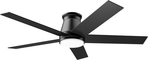 wurzee 52'' Flush Mount Ceiling Fan, Black Low Profile Ceiling Fan, 6 Speeds DC Reversible Motor, Timing, Dimmable Ceiling Fan for Indoor Patio Porch Garage Shop Factory Warehouse - Lot 5753