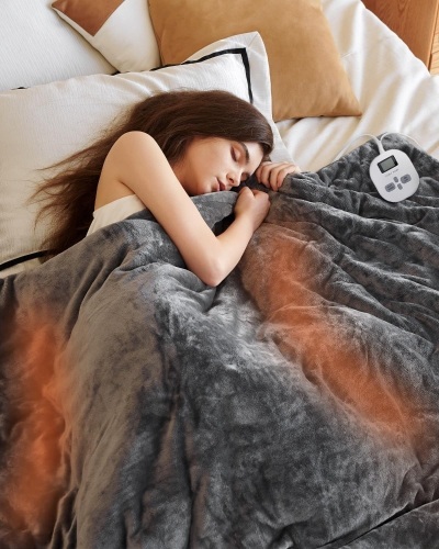 ZonLi Heated Weighted Blanket 15lbs, 60x80 Queen Size, Weighted Heated Blanket for Adults, Fast Heating 10 Heating Levels & 12H Auto Shut-Off, Soft Comfort Flannel Heavy Blanket with Glass Beads - Lot 5761