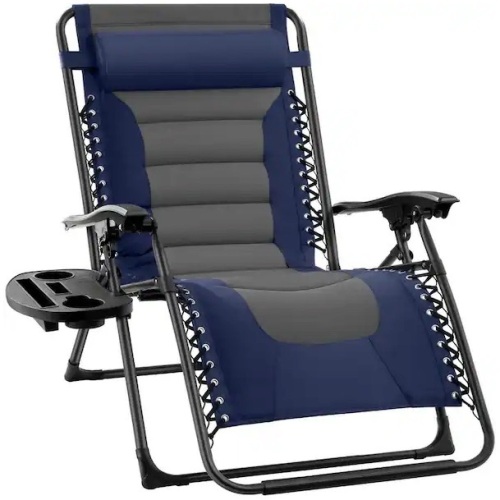 Oversized Padded Zero Gravity Chair, Folding Recliner w/ Headrest, Side Tray - Lot 5939