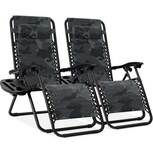 Set of 2 Adjustable Zero Gravity Patio Chair Recliners w/ Cup Holders - Lot 5964