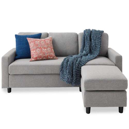 Upholstered Sectional Sofa Couch w/ Chaise Lounge, Reversible Ottoman Bench - Lot 5972