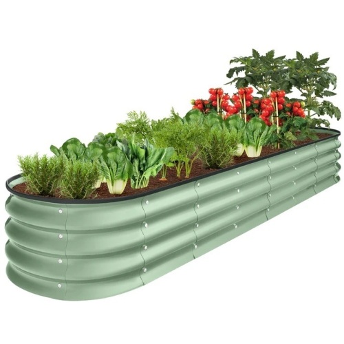 Outdoor Metal Raised Oval Garden Bed for Vegetables, Flowers - 8x2x1ft - Lot 6128