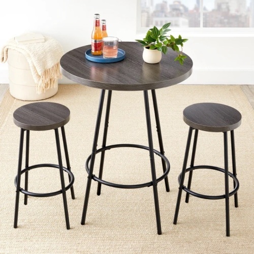 3-Piece Bistro Set Modern Round Counter Height Dining Set w/ 2 Stools - Lot 6529anm