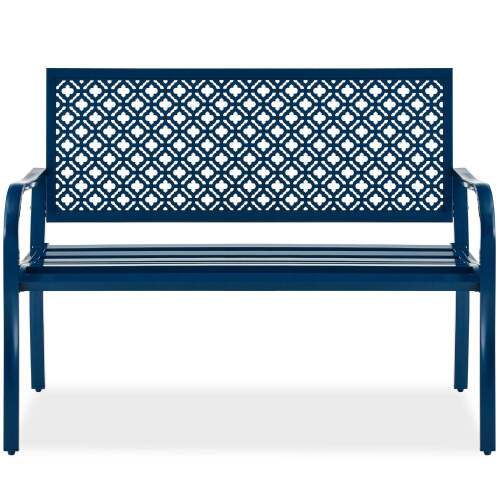Indoor Outdoor Steel Bench w/ Geometric Backrest, Foot Levelers - Lot 6561