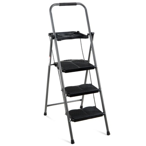 3-Step Folding Steel Ladder w/ Utility Tray, Hand Grip, 330lb Capacity - Lot 6606