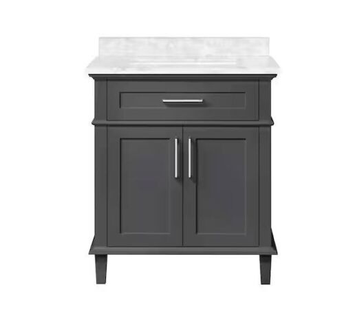 Sonoma 30 in. Single Sink Freestanding Dark Charcoal Bath Vanity with Carrara Marble Top - Lot 43