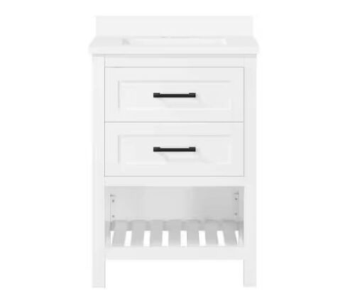 Autumn 24 in. W x 19 in. D x 34 in. H Single Sink Bath Vanity in White with White Engineered Stone Top  - Lot 46