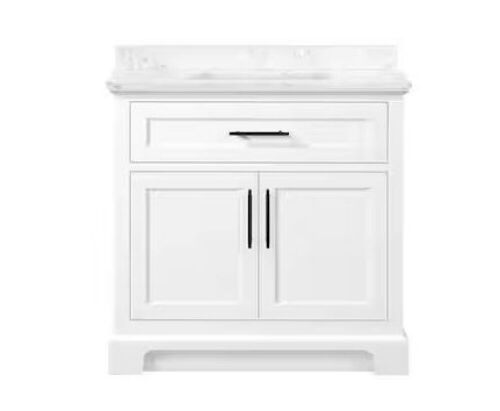 Doveton 36 in. Single Sink Freestanding White Bath Vanity with White Engineered Marble Top - Lot 48