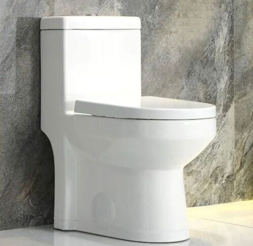 HOROW 1-piece 0.8/1.28 GPF Dual Flush Round Toilet in White with Durable UF Seat Included - Previously Mounted but Never Used, Needs New Wax Ring  - Lot 100