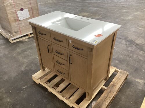 Bellington 42 in. W x 22 in. D x 34 in. H Single Sink Bath Vanity in Almond Toffee with White Engineered Stone Top - Top Broken  - Lot 511