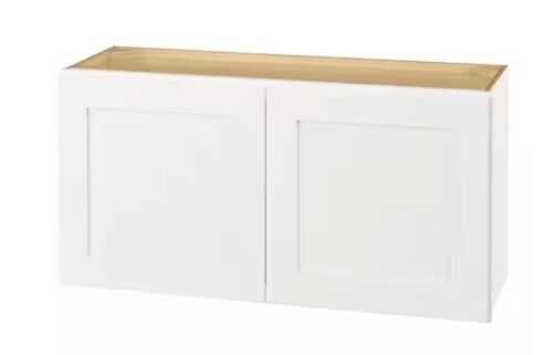Lot of (2) Hampton Bay Avondale 36 in. W x 12 in. D x 18 in. H Ready to Assemble Plywood Shaker Wall Bridge Kitchen Cabinet in Alpine White - 1 New, 1 Return - Lot 520