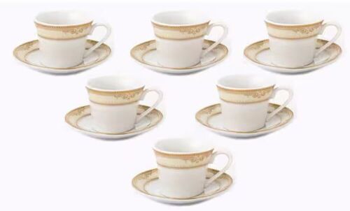 Lorren Home Trends 2 oz. Gold Espresso Set Porcelain, Set of 6  - Lot 555