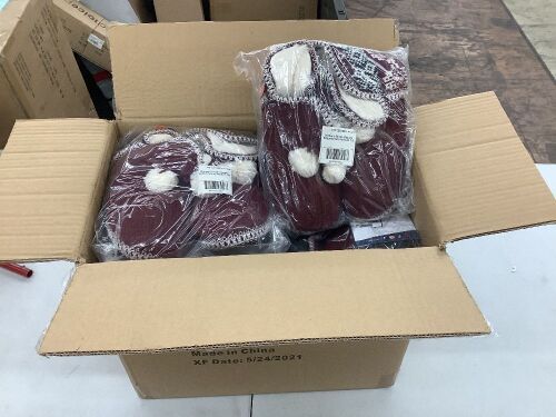Case of (10) Funziez! Women's Bootie Slippers, Burgundy/Grey, Med 7-8  - Lot 297