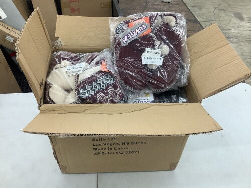 Case of (10) Funziez! Women's Bootie Slippers, Burgundy/Grey, Large 9-10 - Lot 318