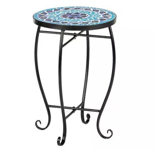 Metal and Ceramic Tile Mosaic Patio Bistro Table  - Lot 478