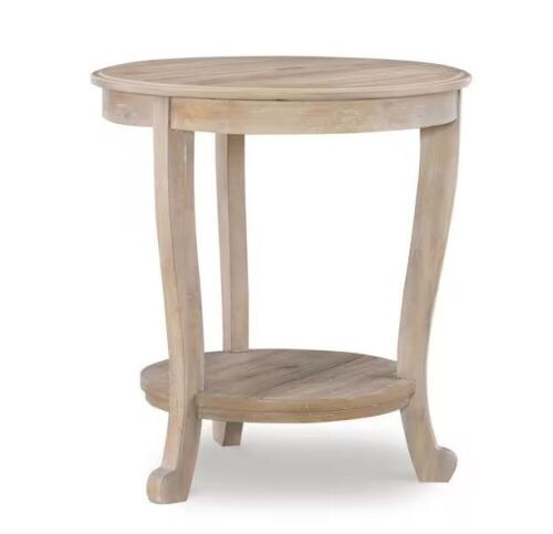 Powell Company Whither Natural Wood 22" Round x 24"H Side Table with Shelf  - Lot 488