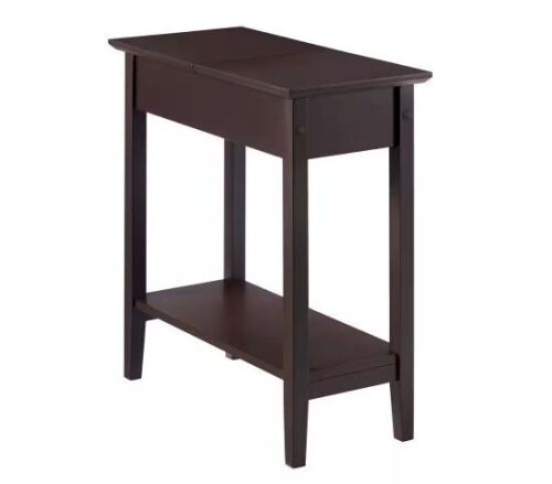Espresso Flip Top Narrow End Table with Storage Shelf - Lot 733