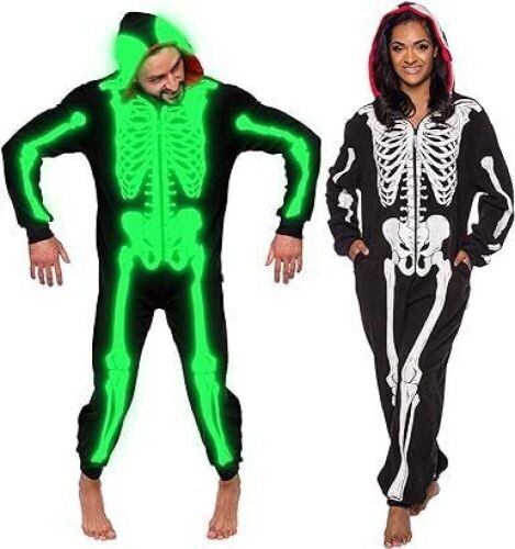 Funziez! Plush Adult Onesie Glow in the Dark Skeleton Costume, Large - Lot 716