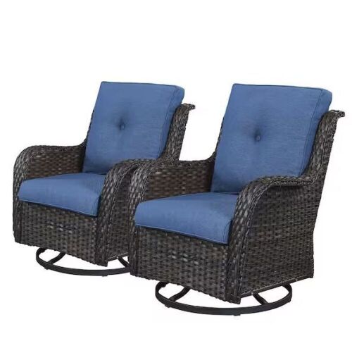 Pocassy Swivel Brown Wicker Outdoor Rocking Chair with CushionGuard Blue Cushions, Set of 2  - Lot 22