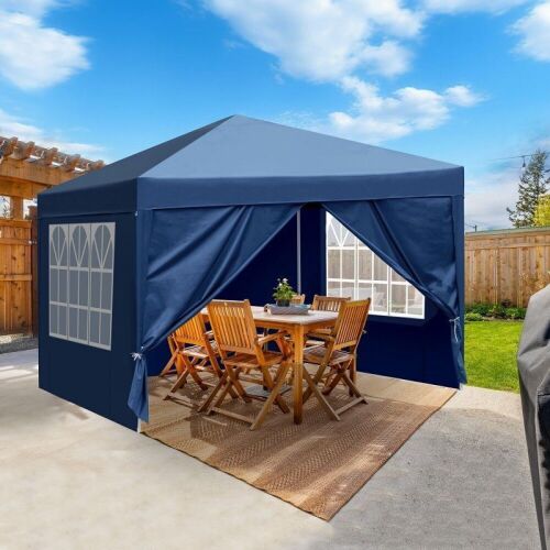 10'x10' Pop Up Gazebo Canopy Wedding Party Tent Blue 4 Sidewalls  - Lot 103