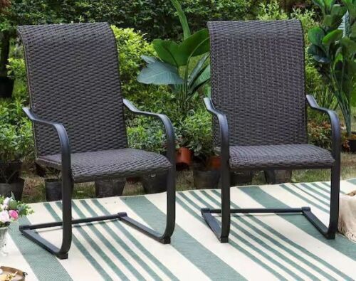Rattan Metal C-Spring Outdoor Dining Chair with High Back, Set of 2  - Lot 385