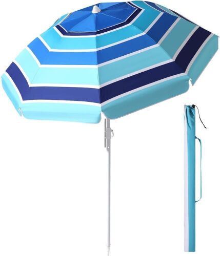 Beach Umbrella with Air Vents, Adjustable Tilting Pole, 6.56FT Arc Length, 5.9FT Diameter  - Lot 639