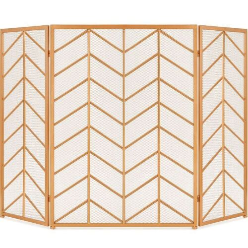 3-Panel Iron Chevron Fireplace Screen w/ Handles - 52x31in - Lot 730
