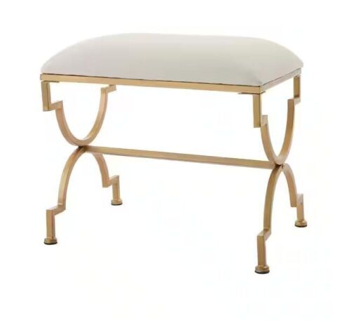 Ivory Upholstered Metal Vanity Stool with Gold Base, 23.50 in W. X 21.25 in H. - Lot 416