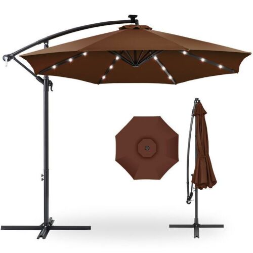 Solar LED Offset Hanging Patio Umbrella w/ Crank Tilt Adjustment - 10ft - Lot 209