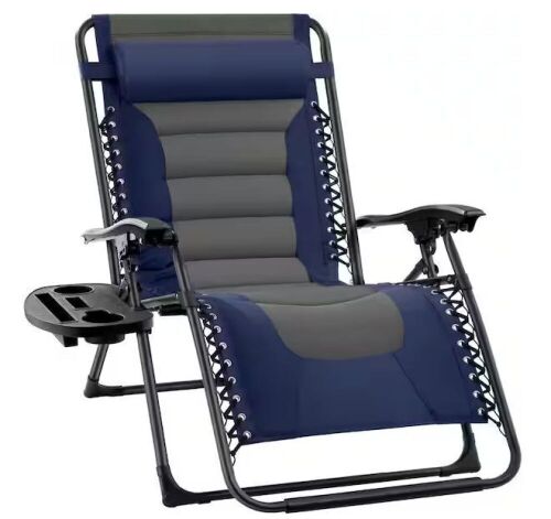 Oversized Padded Zero Gravity Chair, Folding Recliner w/ Headrest, Side Tray - Lot 409