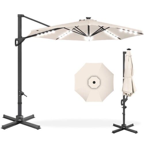 360-Degree Solar LED Cantilever Offset Patio Umbrella w/ Tilt - 10ft - Lot 427